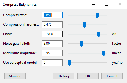 Settings for Chris&rsquo; Dynamic Compressor plug-in