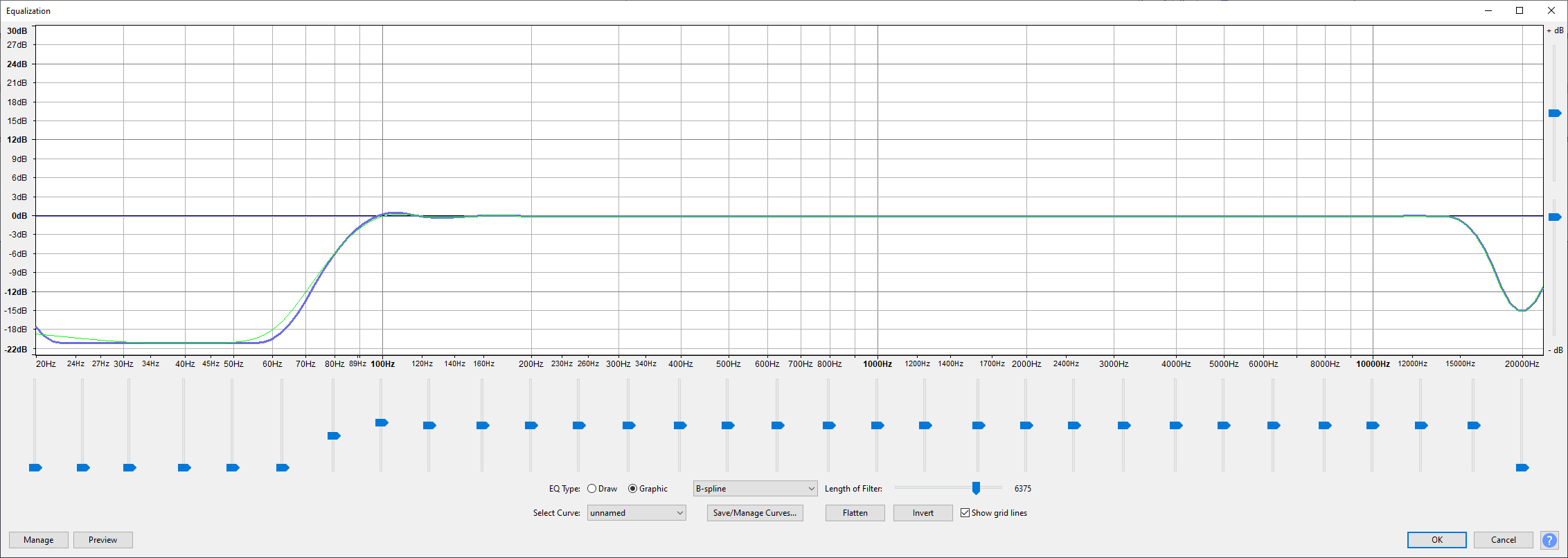 Settings for the equalization plug-in